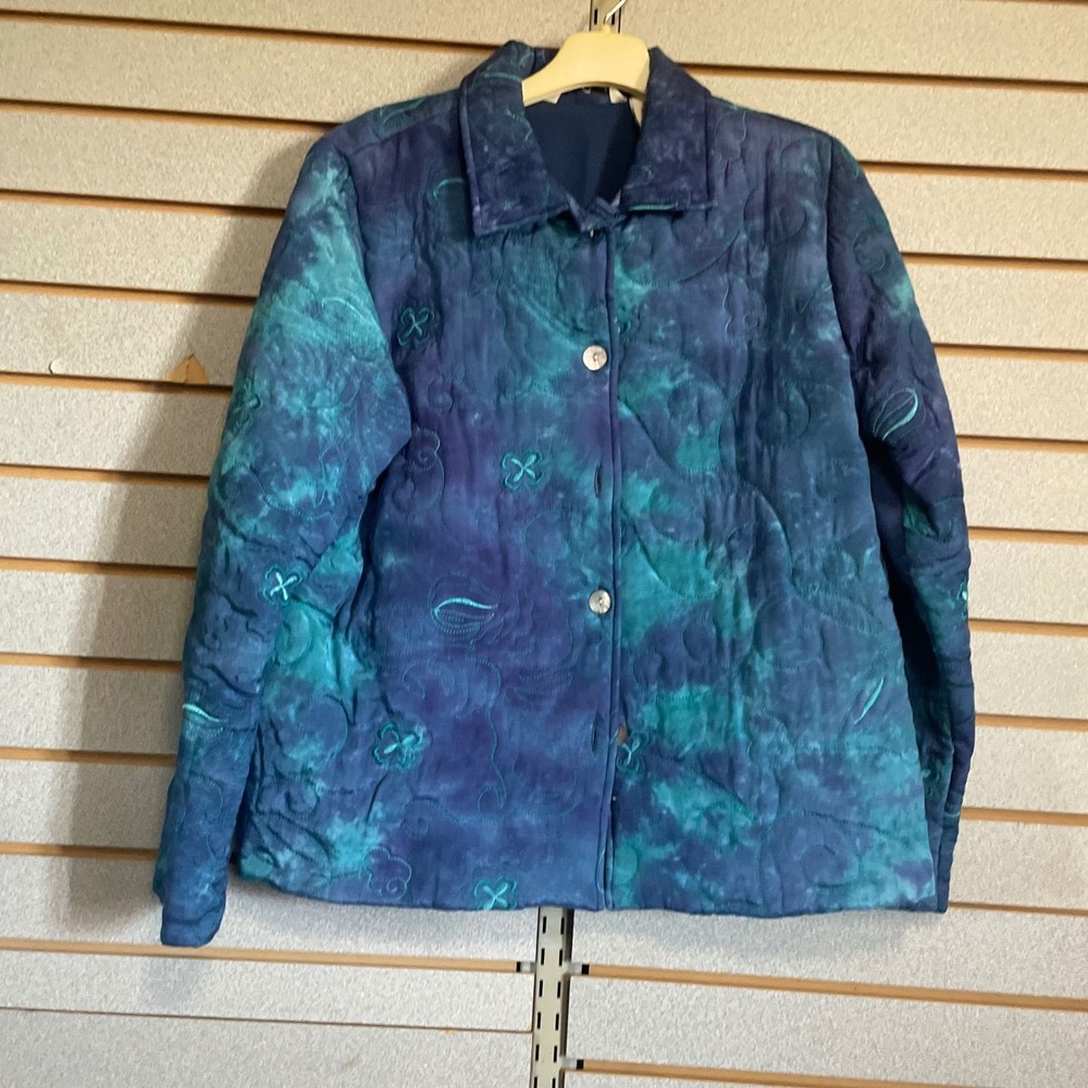 French‎ Laundry Quilted Jacket Women's Medium Blue Teal Paisley Floral